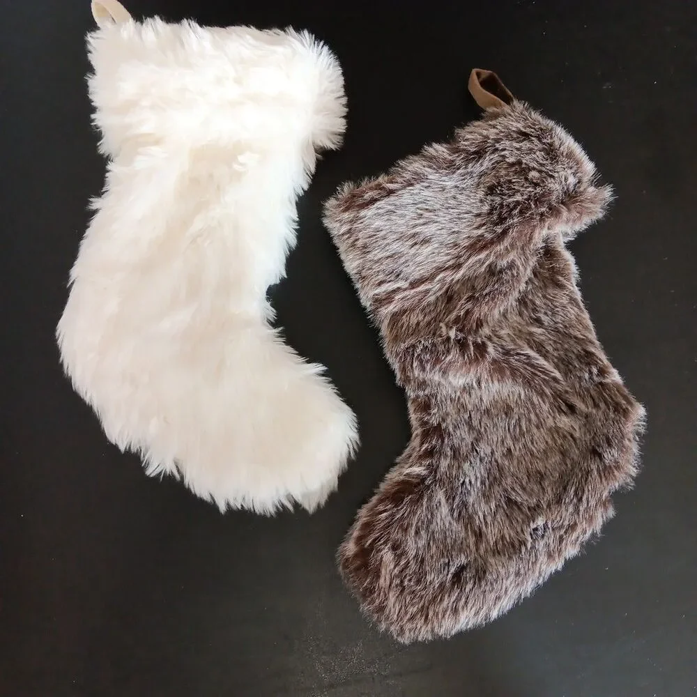 Target Wonderland Faux White & Brown Fur Christmas Stocking 17” Lined